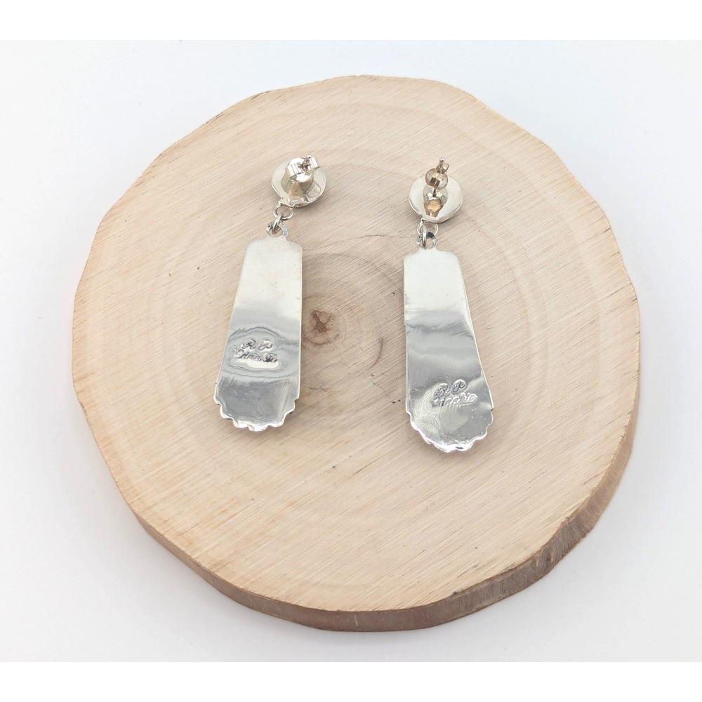 Zuni Multi Stone Inlay Turquoise Drop Earrings Native American Sterling Jewelry* - Picture 12 of 12